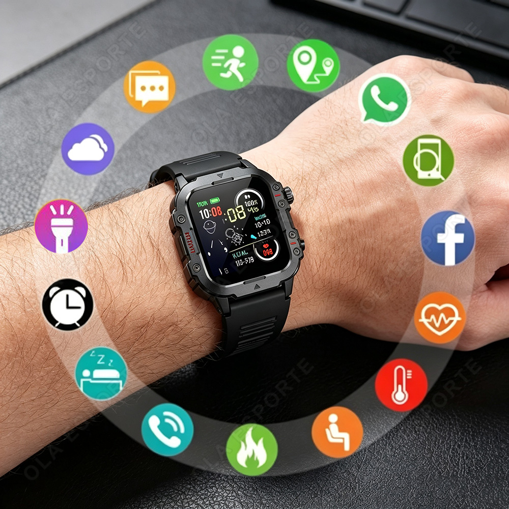 Smartwatch Rugged Watches For Men - 2026 Sağlam Askeri Akıllı Saat erkek