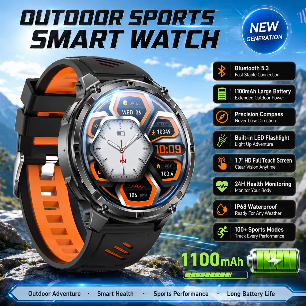 Smartwatch Rugged Watches For Men - YAOCX AMOLED Akıllı Saat Erkek 1100mAh