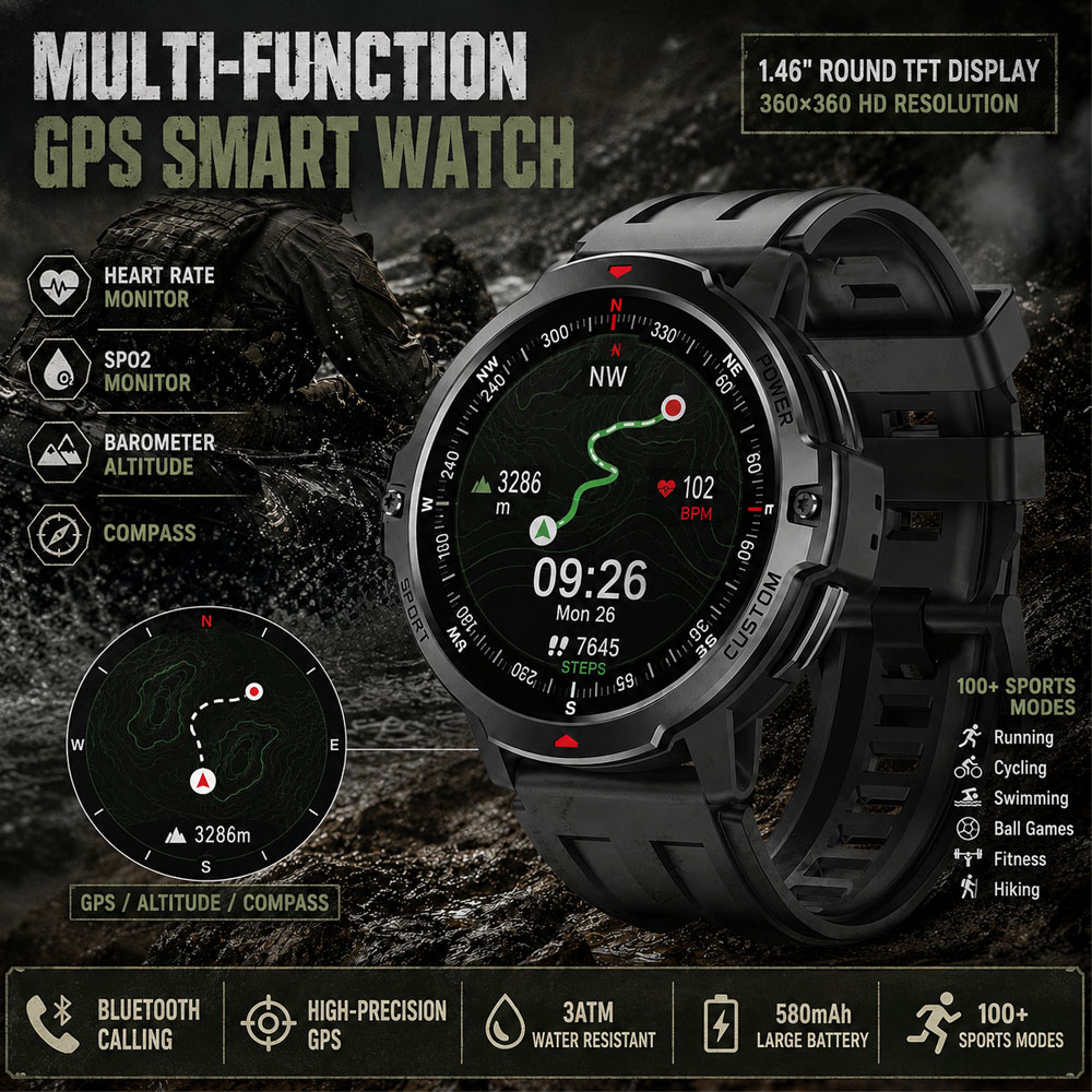 Timex Watches Smartwatch - YENI 1.46 Inç Askeri GPS Smartwatch