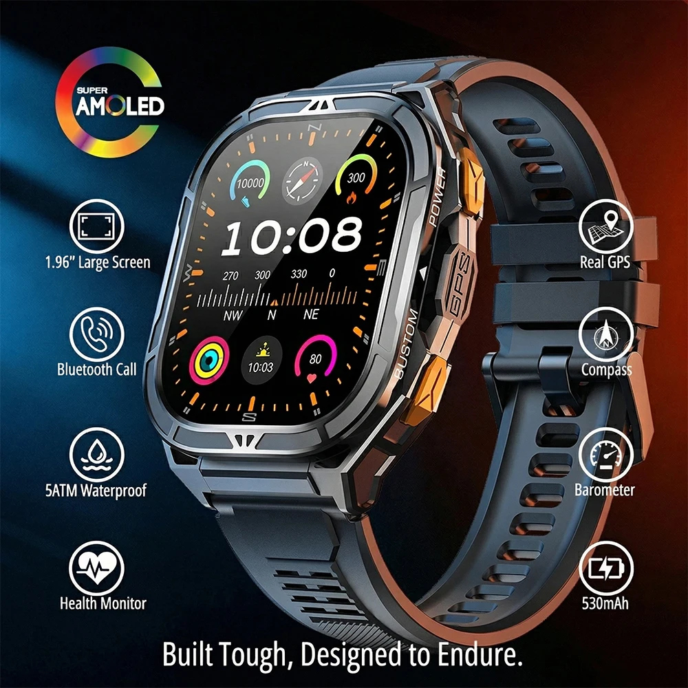 Smartwatch Military Watches For Men - Lüks AMOLED Akıllı Saat Gerçek GPS