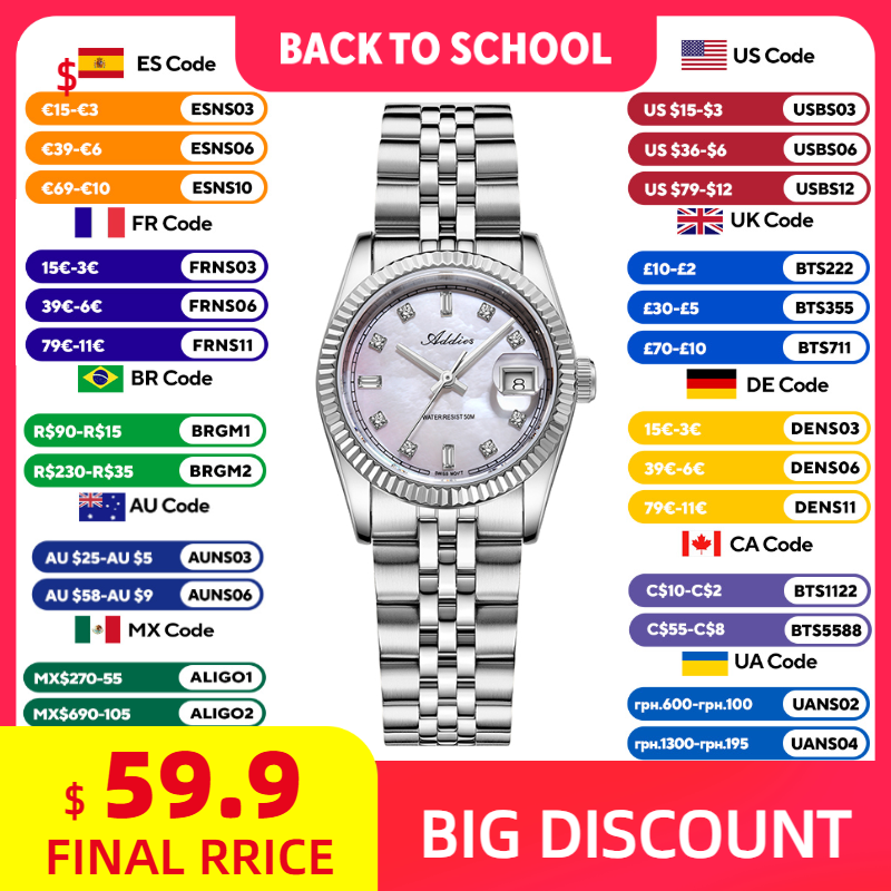 Waterproof Diving Watch - ADDIES 585 Kuvars kadın Saatleri Safir