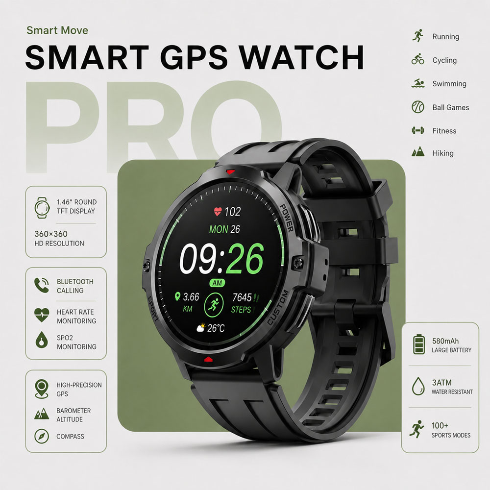 YENI 1.46 Inç Askeri GPS Smart - Timex Watches Smartwatch incelemesi ve fiyatı